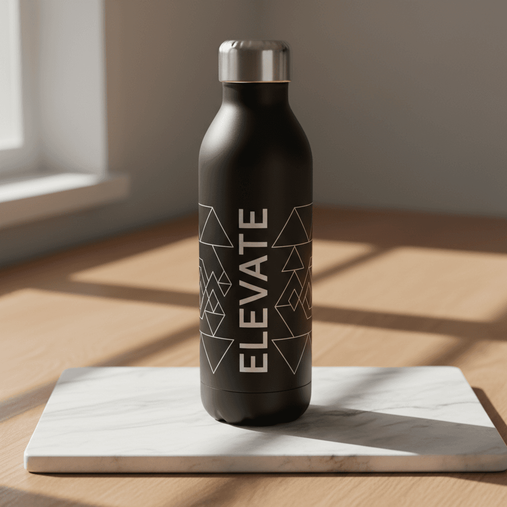 Stainless steel water bottle with engraved business logo